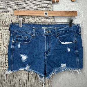 Old Navy Blue Distressed Denim Boyfriend Mid-Rise Shorts (Size 4)